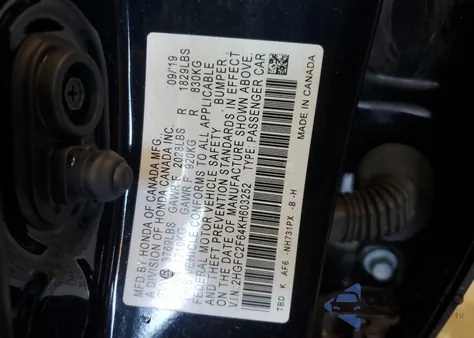 2019 Honda Civic Lx z USA, uszkodzony, nr VIN 2HGFC2F64KH603252